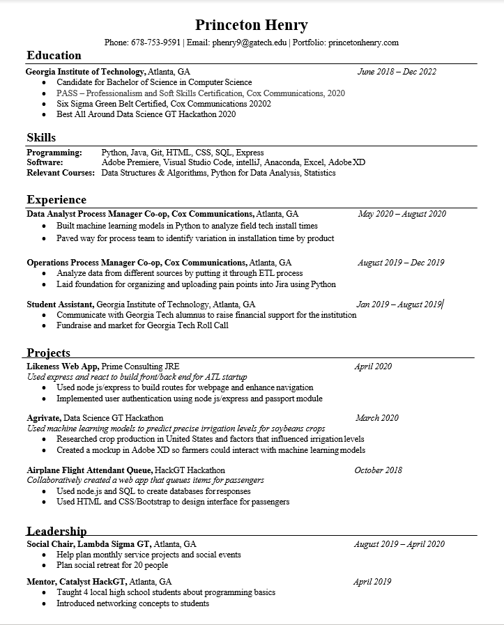 Resume Princeton Henry